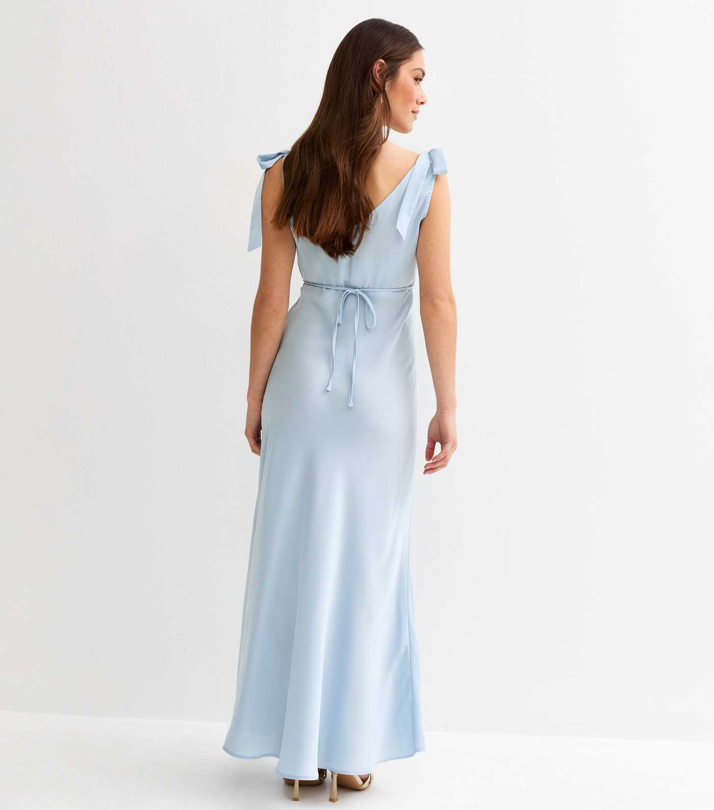 Petite Light Blue Satin Tie Shoulder Midi Dress | New Look | New Look (UK)