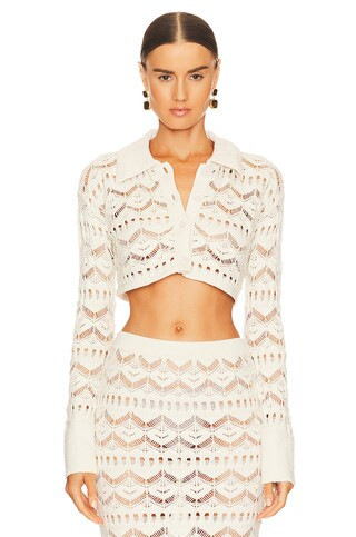 L'Academie Talmai Pointelle Cropped Cardigan in Ivory from Revolve.com | Revolve Clothing (Global)