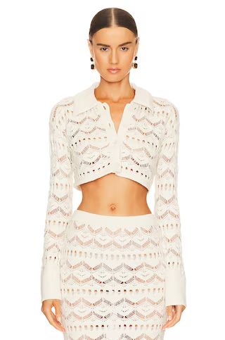 L'Academie Talmai Pointelle Cropped Cardigan in Ivory from Revolve.com | Revolve Clothing (Global)