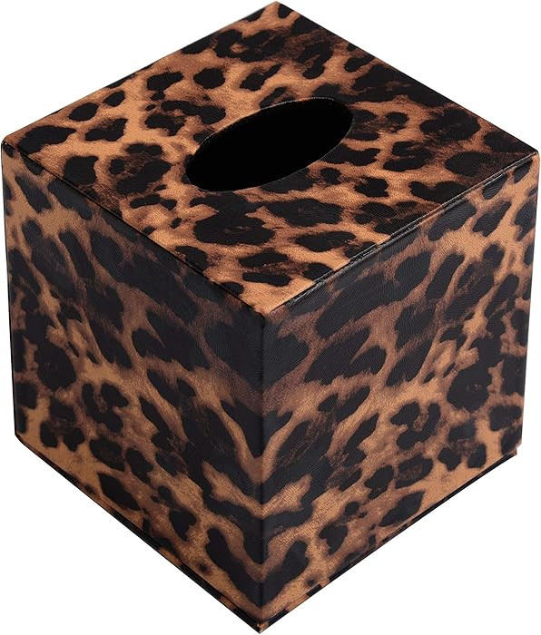 S Forever Home Decor Cube Tissue Box Holders PU Leather Square Tissue Box Cover (Leopard) | Amazon (US)