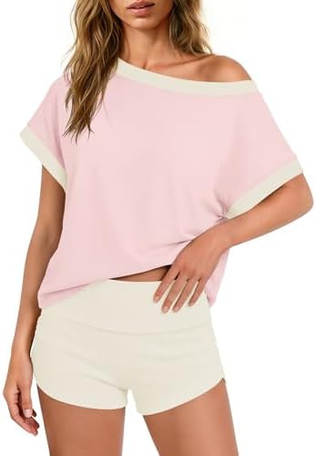 Yanekop Womens 2 Piece Summer Shorts Set Oversized Matching Lounge Set Short Sleeve Shirt and Sho... | Amazon (US)