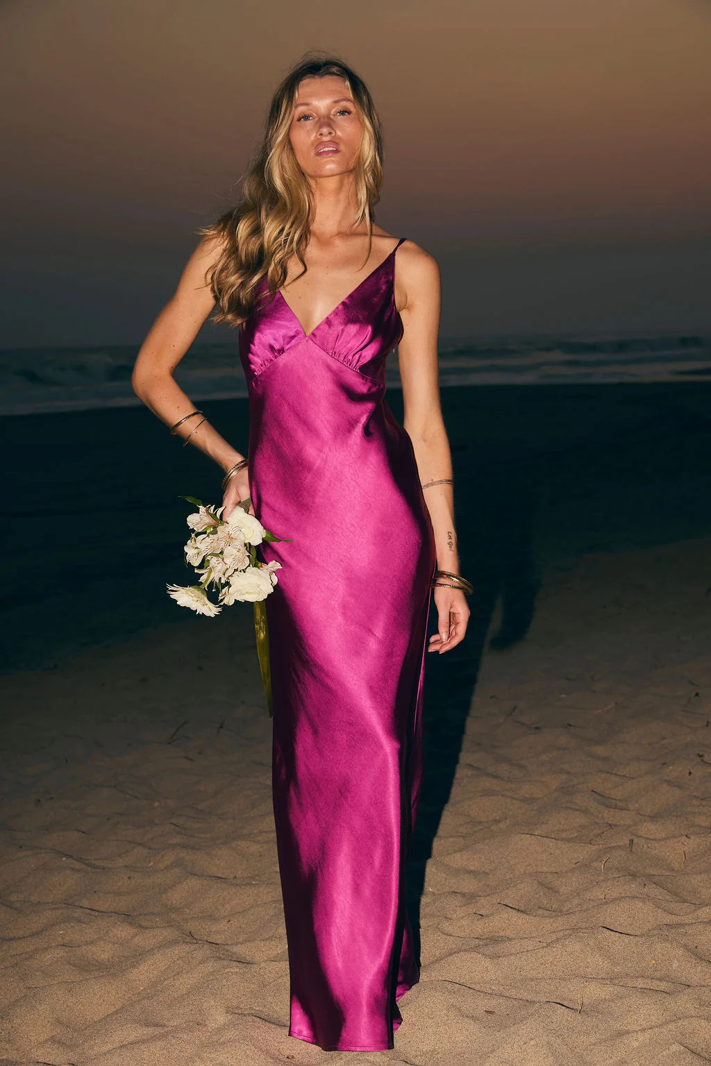 Mirabella Fuchsia Satin Maxi Dress | 12th Tribe | 12th Tribe