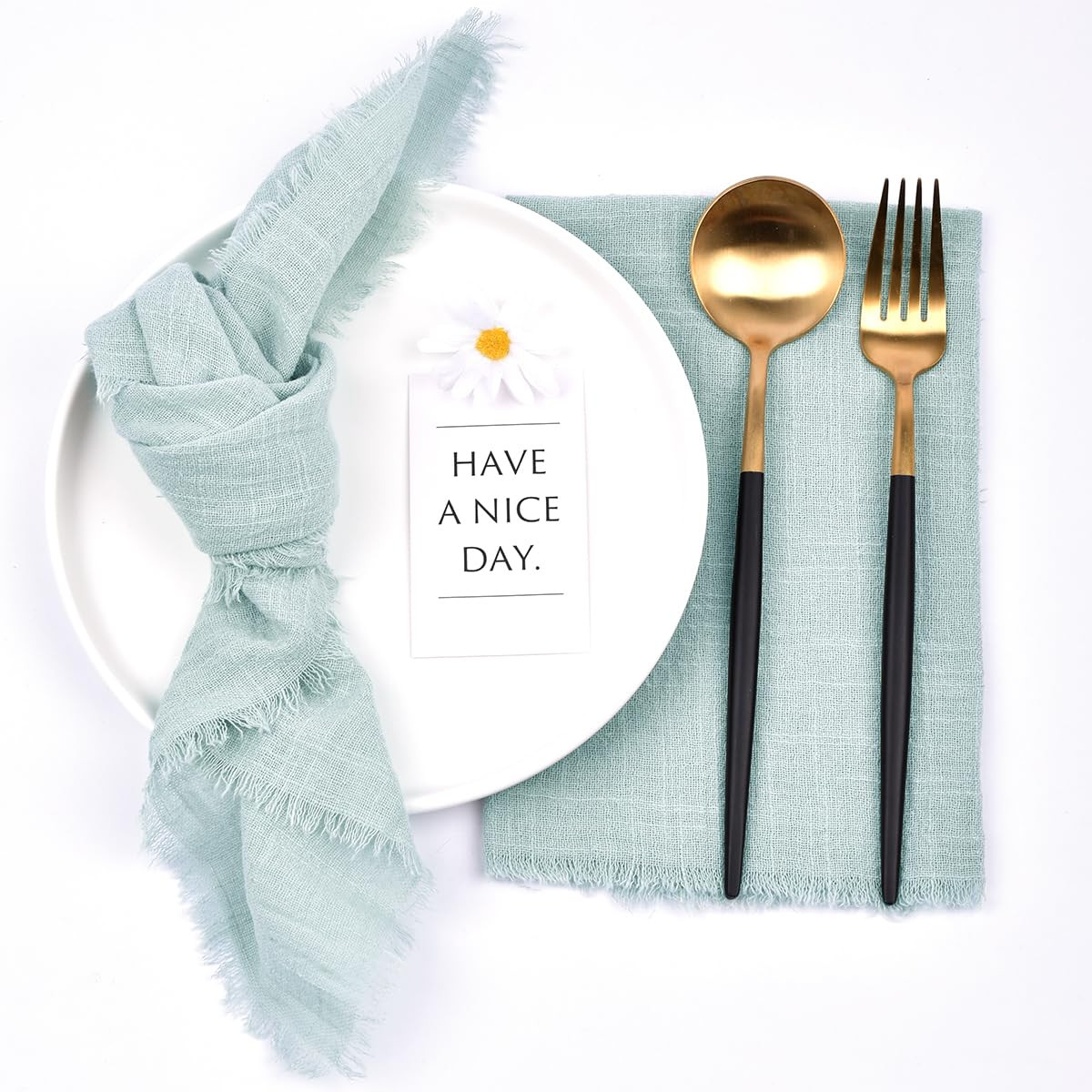 Joanlody 10 Pack Sage Green Handmade Cloth Napkins with Fringe Cotton Linen Summer Napkins Rustic Bulk Dinner Napkins for Wedding Party Baby Shower Table Decor | Amazon (US)