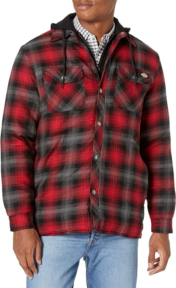 Dickies Men's Relaxed Fleece Hooded Flannel Shirt Jacket | Amazon (US)