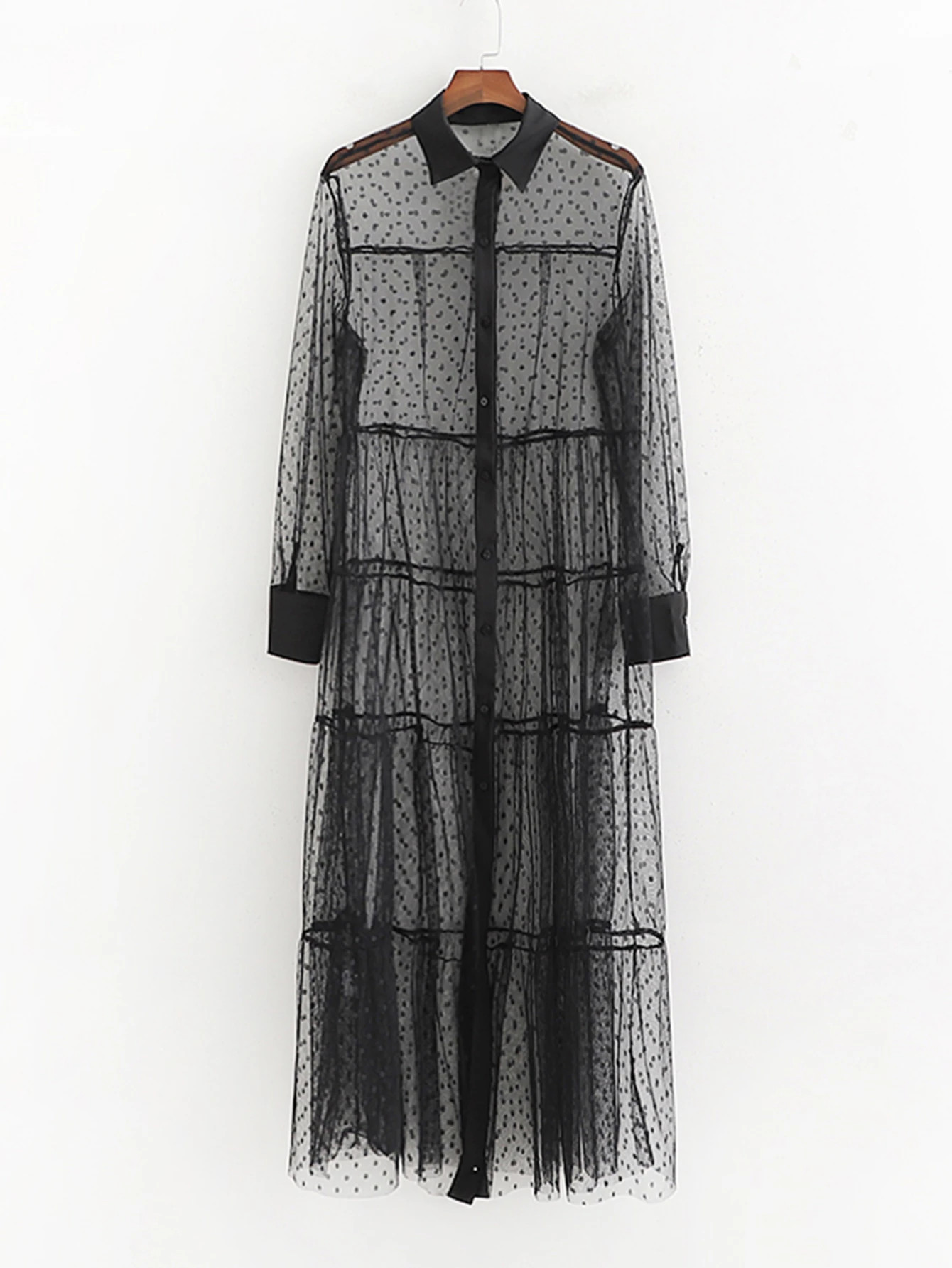 Dobby Mesh Sheer Shirt Dress | SHEIN