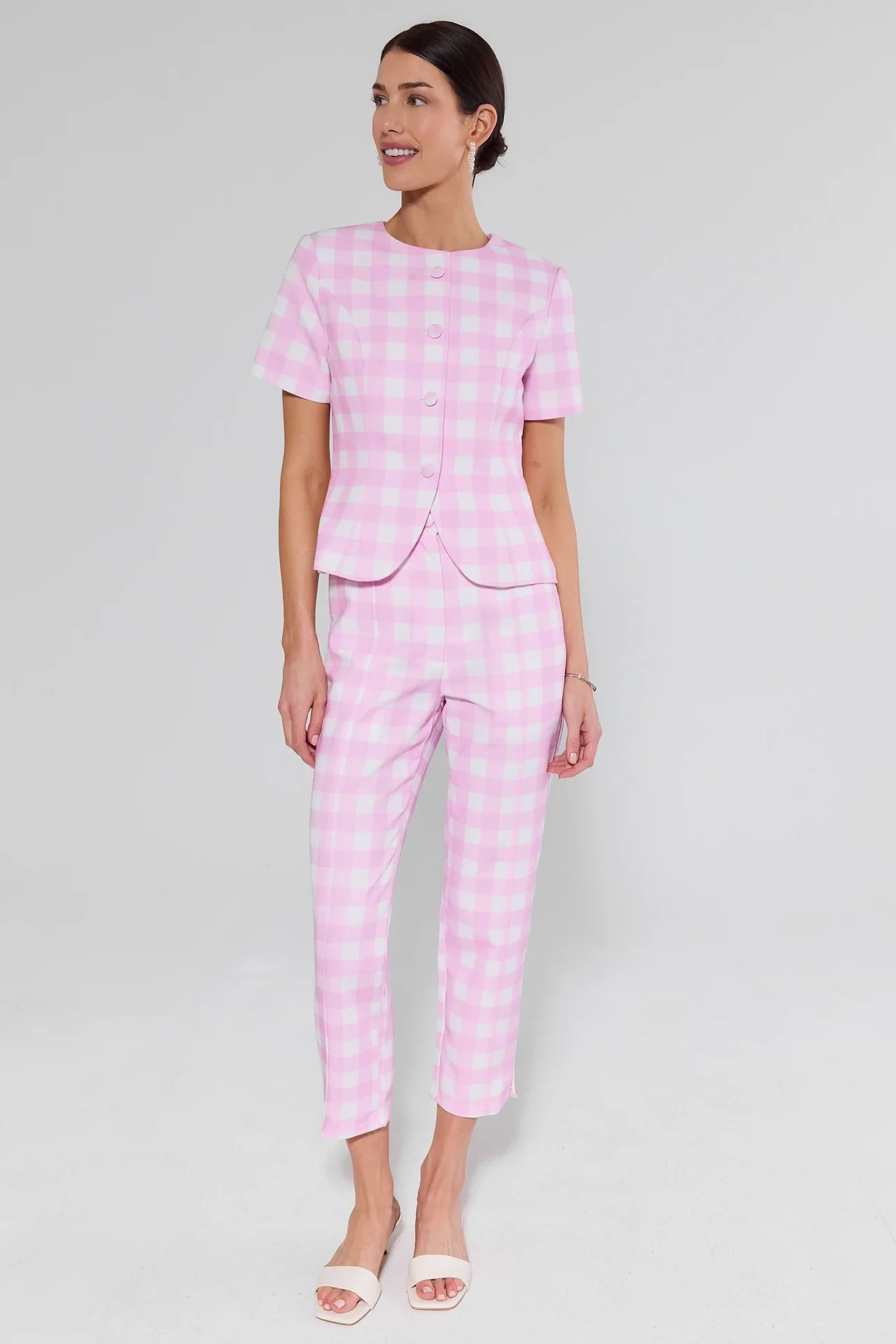 Winnie Pink Gingham Tailored Top | Avara