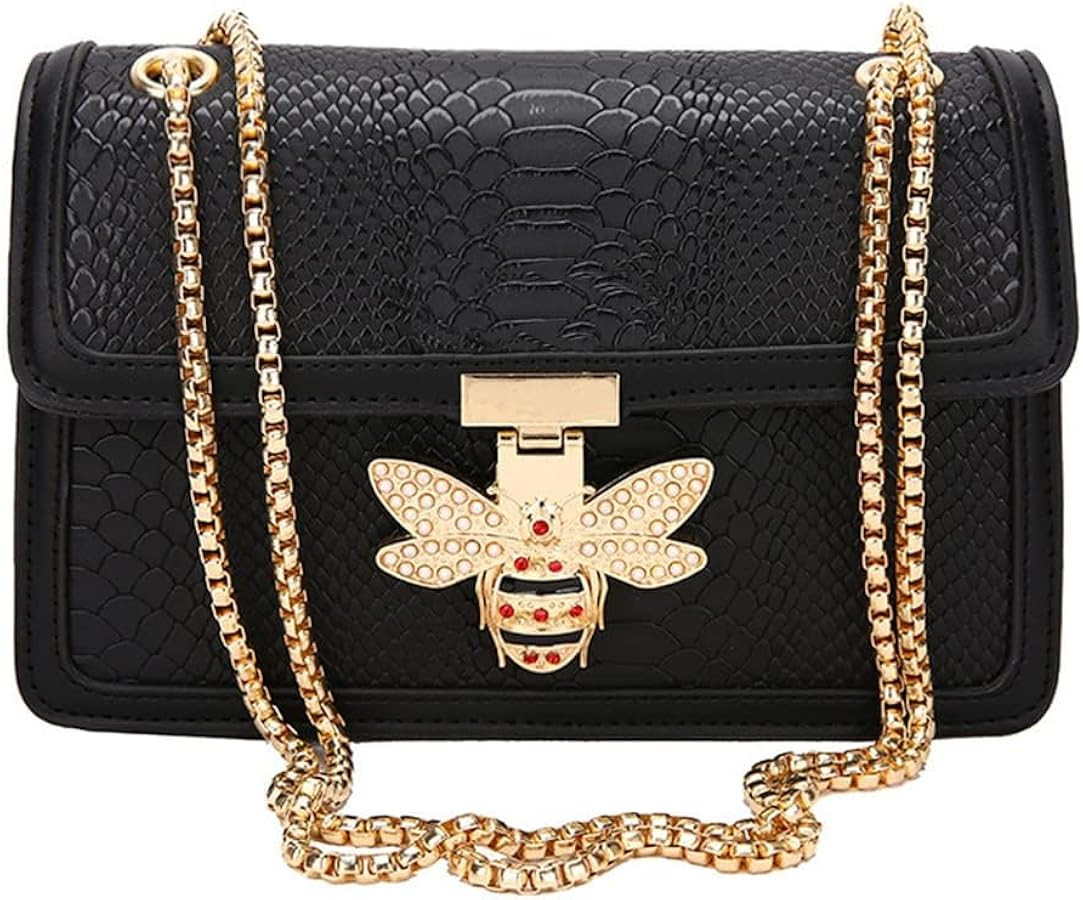 JBB Women's Crossbody Shoulder Bag Retro Snakeskin Solid Color Chain Strap Clutch Leather Bag Bla... | Amazon (US)