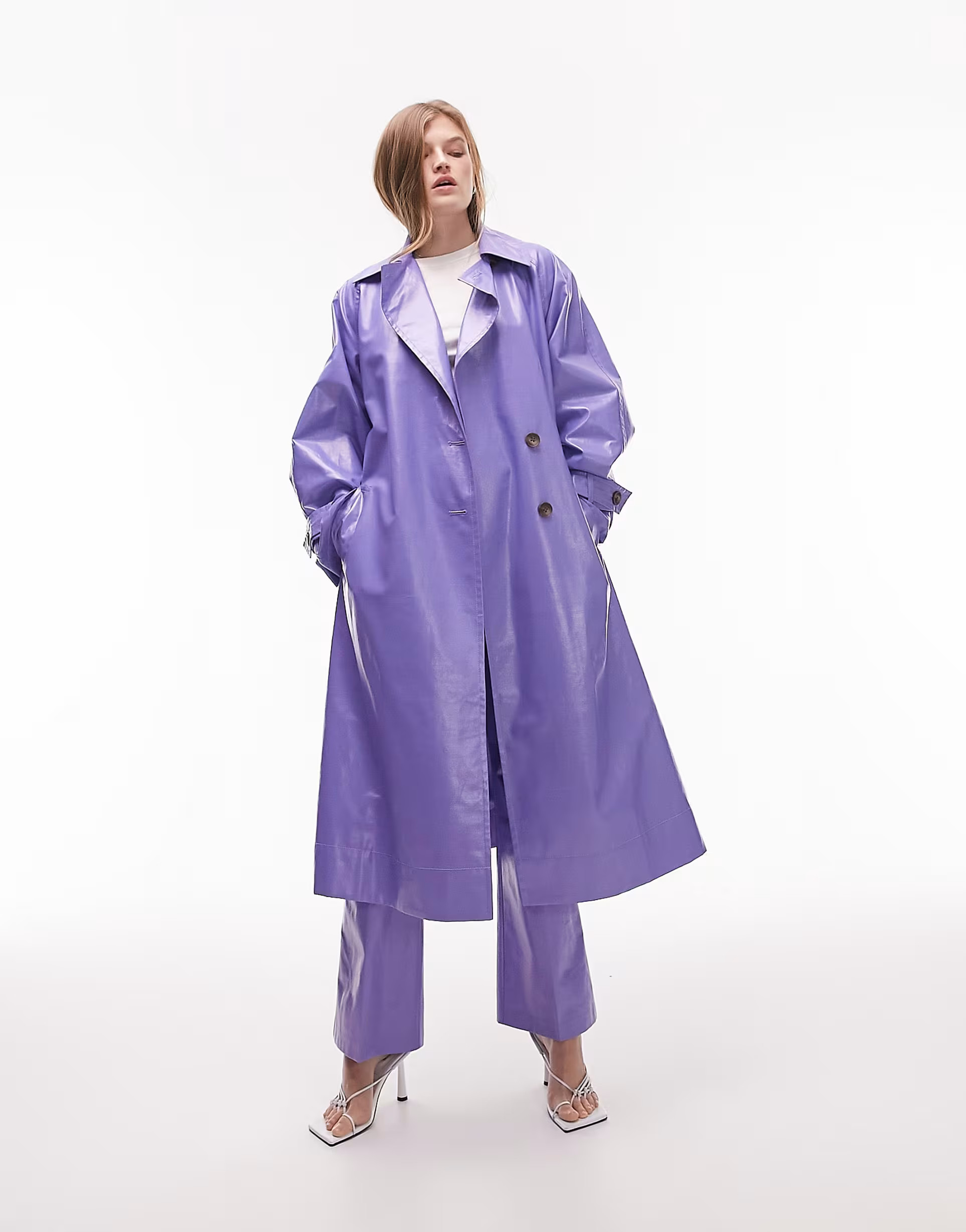 Topshop Tailored longline coated trench in lilac - part of a set | ASOS (Global)