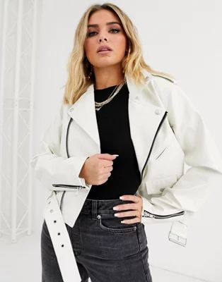 ASOS DESIGN white oversize leather look biker jacket | ASOS US