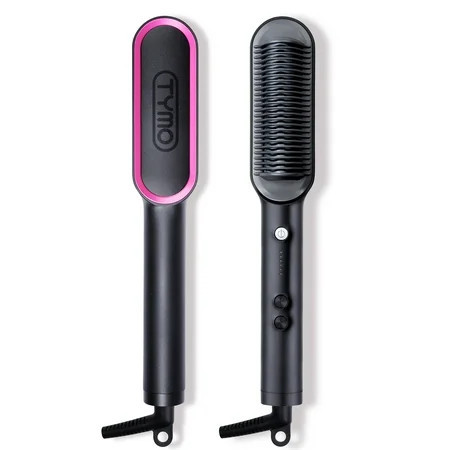 TYMO RING Hair Straightener Brush Anti-Scald Ceramic Heated Straightening Flat Iron Comb Frizz Control & Smooth Shine Dual Voltage Black with Travel Bag | Walmart (US)