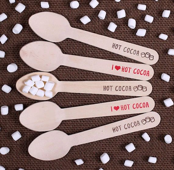 Hot Cocoa Spoons, Christmas Gift, Hot Cocoa Party Spoons, Wooden Hot Chocolate Spoons, Hot Cocoa Sti | Etsy (US)