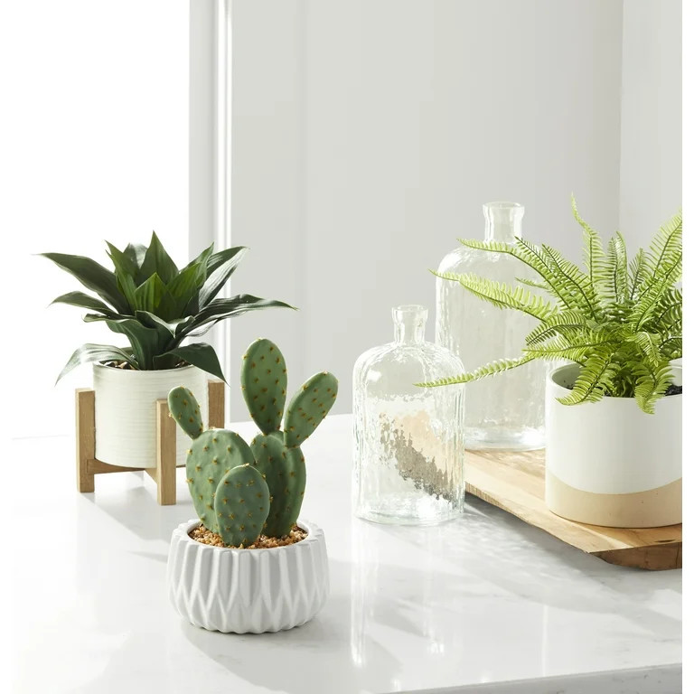Better Homes & Gardens 10" Artificial Agave Plant in White Ceramic Pot with Wood Stand,Green Agav... | Walmart (US)