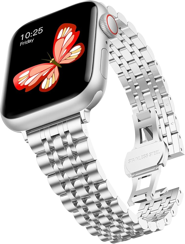baozai Thin Band Compatible with Apple Watch Band 42mm 41mm 40mm 38mm, Women Slim Stainless Steel... | Amazon (US)