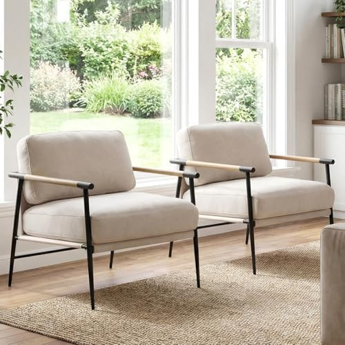 LukeAlon Mid Century Chenille Accent Chairs Set of 2, Ultra Soft Living Room Chairs with Metal Le... | Amazon (US)