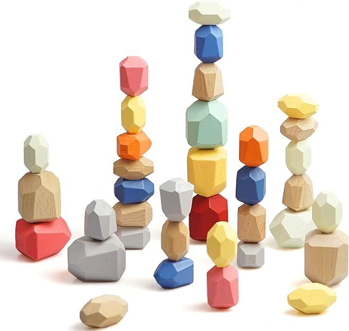 Qurhafoo 36PCS Wooden Balancing Stacking Stones Rocks, Wood Building Blocks Set, Sorting and Stac... | Amazon (US)