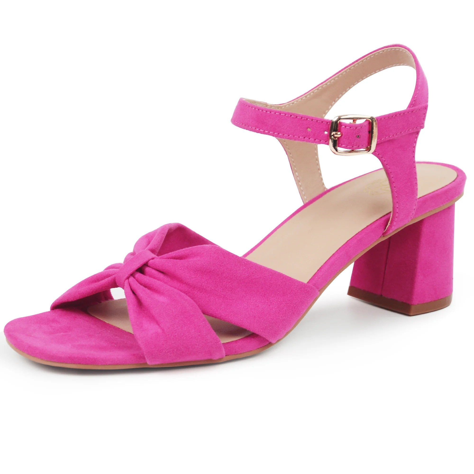Women's Square Toe Low Chunky Heels Sandals Ankle Strap Block Heel Shoes for Ladies Pink 8 - Walm... | Walmart (US)