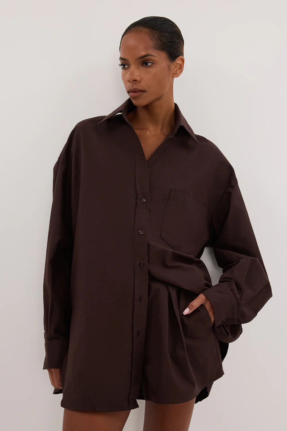 RHEA BURNT CHOC COTTON DRAWSTRING SHORT | DISSH