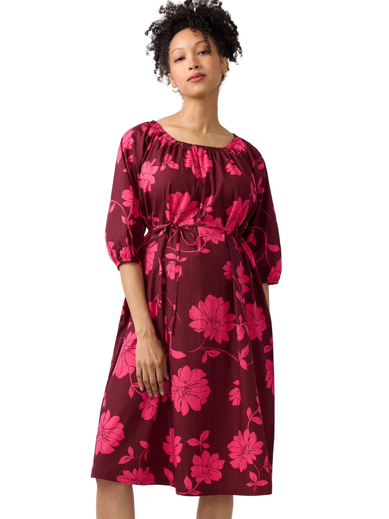 Ingrid & Isabel For Every Belly Women\u2019s Maternity Midi Cotton Dress, Sizes S-XXL | Walmart (US)