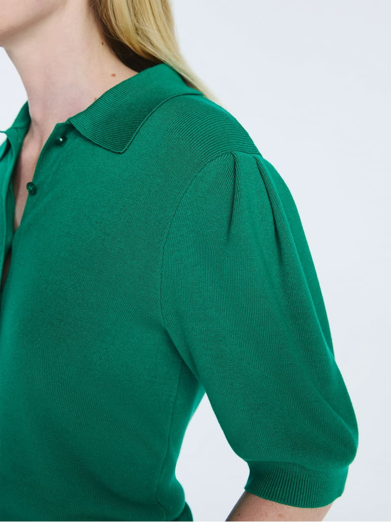 Free Assembly Women's and Women's Plus Collared Sweater Tee with Puff Sleeves, Lightweight, Sizes... | Walmart (US)