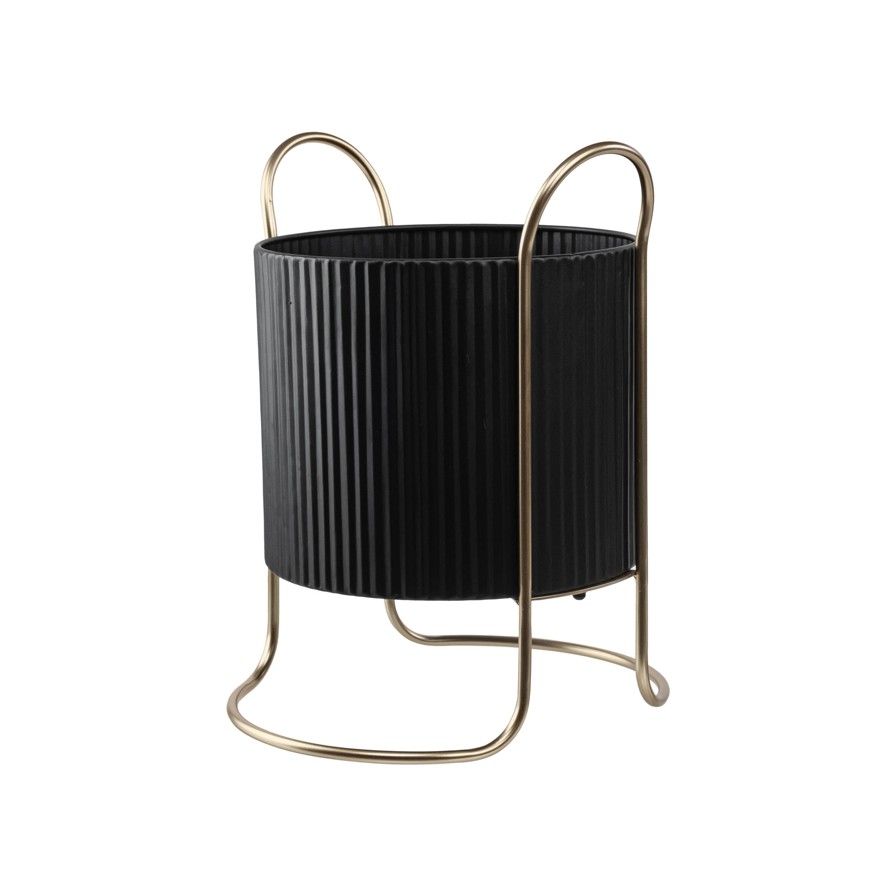 Mainstays Black Outdoor Metal Planter with Gold Stand 15 inch Tall x 11.8 inch Wide | Walmart (US)