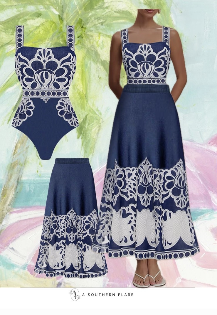 Look stunning in the sun with these chic swimsuits and skirts. Perfect for a day by the beach. #BeachWear #SummerFashion