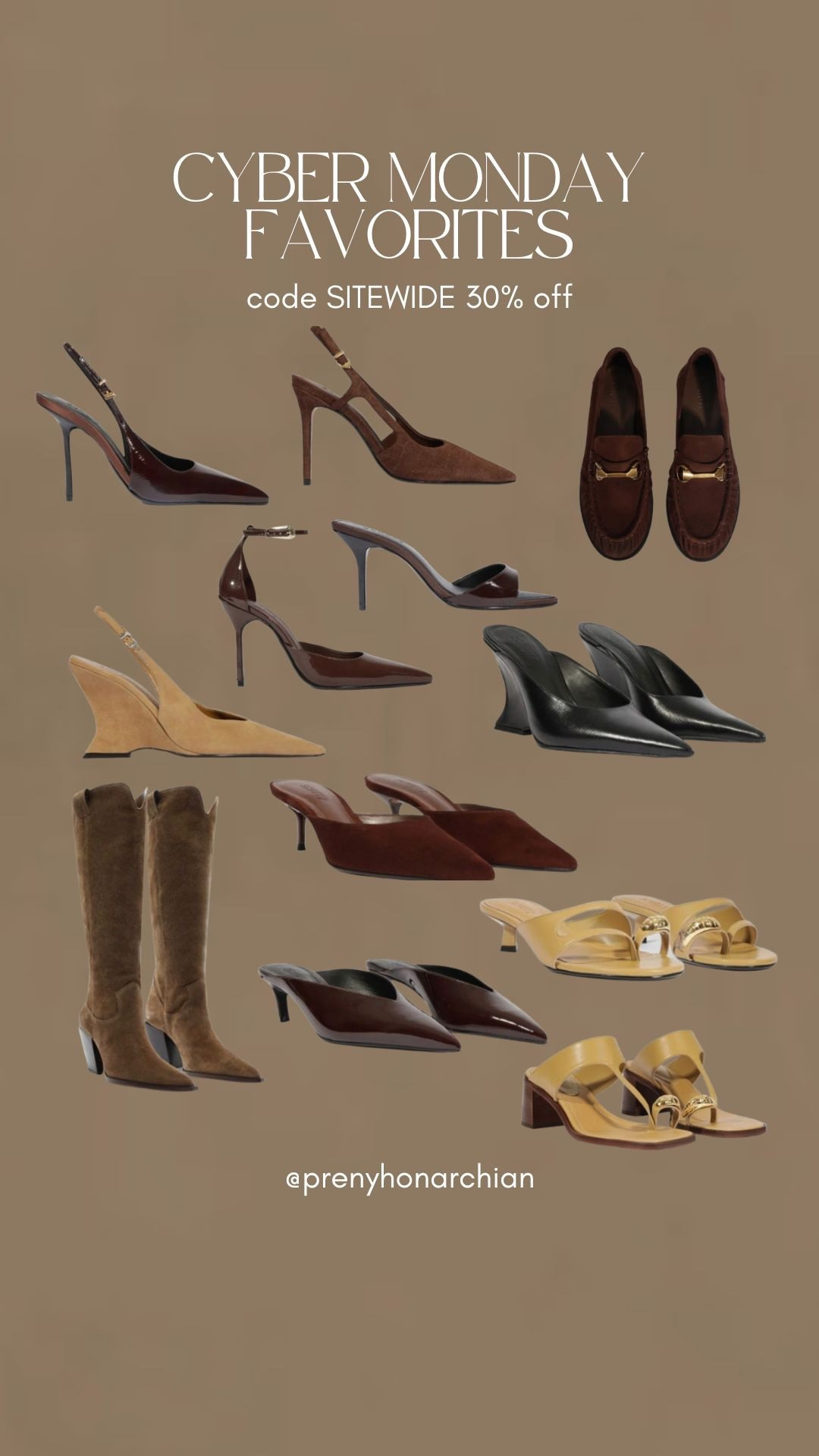 One of my absolute favorite shoe brands is having a sight wide sale for cyber Monday 30% off. Their shoes, honestly last so long and are so comfortable. Best part is affordable leather materials. Linked to my favorite ones.

Brown heels, brown kitten, heels, brown mules, brown boots, YSL dupe heels



#LTKCyberWeek #LTKHoliday #LTKGiftGuide