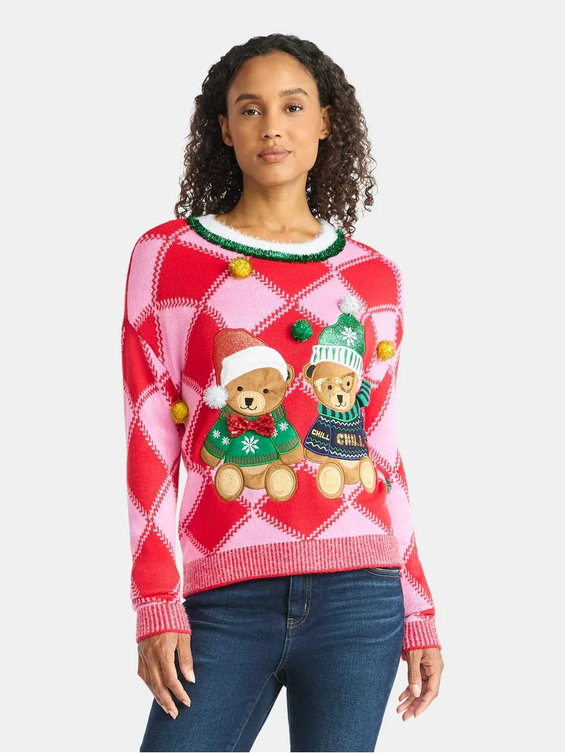 Holiday Time Women's Embellished Pullover Christmas Sweater, Midweight, Sizes XXS-XXXL - Walmart.... | Walmart (US)