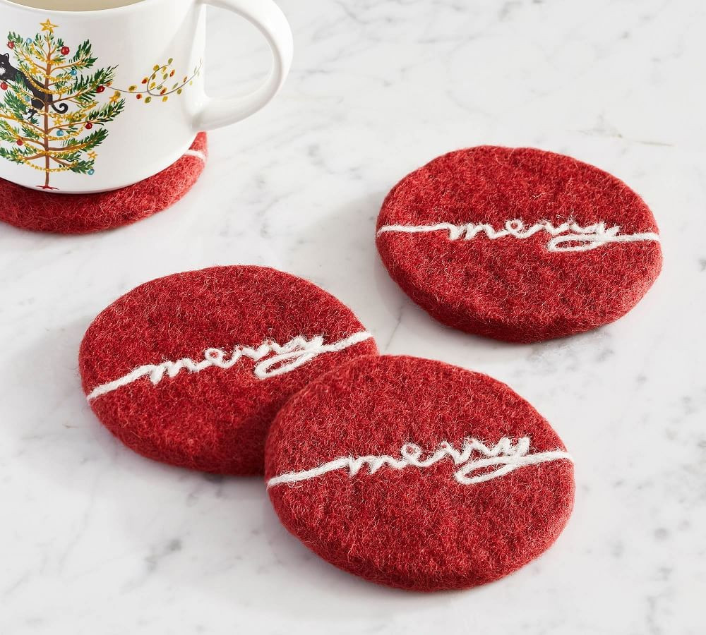Merry Wool Felt Coasters - Set of 4 | Pottery Barn (US)