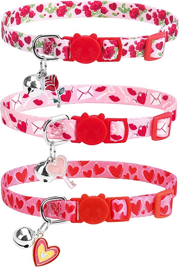 TAILGOO Breakaway Cat Collars with Bell - Valentine's Day Pet Collar 3 Pack for Kittens Puppies a... | Amazon (US)