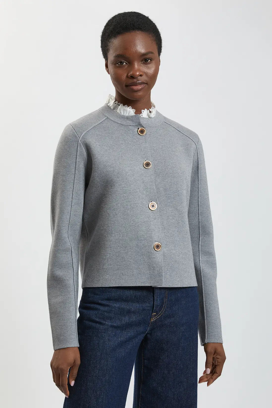 Compact Wool Removable Collar Knitted Button Cardigan | Karen Millen