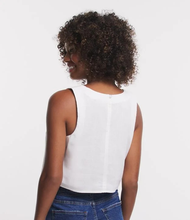 Blusa Cropped sem Manga em Linho com Abertura Gota nas Costas Branco | Renner (BR)