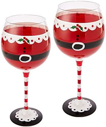 Santa's Elf Christmas Stemmed Wine & Water Glasses - Set of 2 - Shining Red & Black, 9" H - Holid... | Amazon (US)