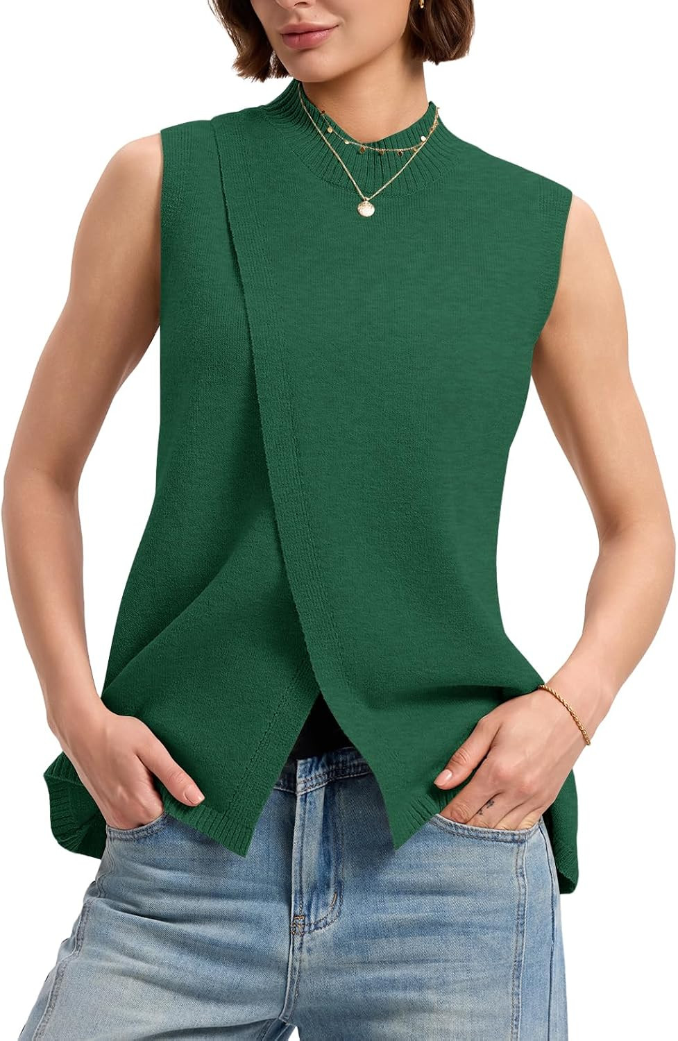 LOMON Womens Mock Neck Sweater Vest Slim Fit Side Split Sleeveless Pullover | Amazon (US)