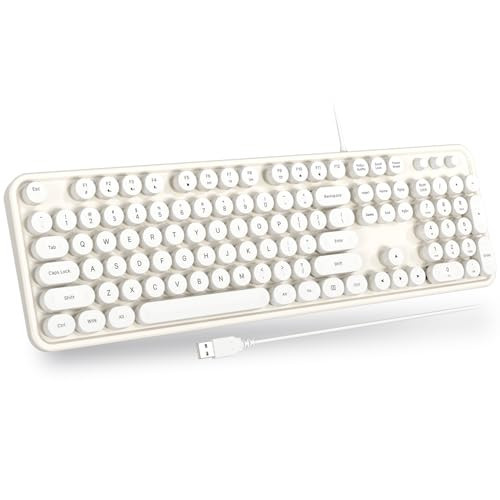 Atelus USB Wired Computer Keyboard - Retro Typewriter Keyboard - Full Size Keyboard with Number Pad for PC Laptop Desktop Windows (Creamy White) | Amazon (US)