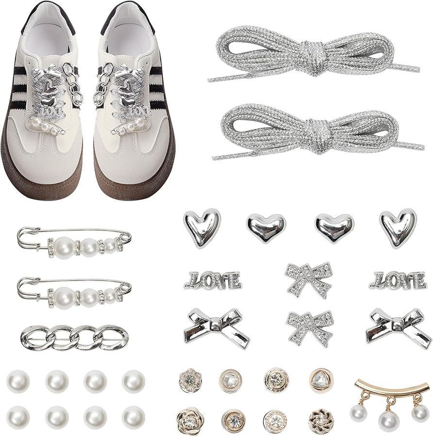 Bellaqueo 34Pcs Flower Shoe Charms for Sneakers Girls, Shoe Lace Charms Clips, Pearl Bows DIY Sho... | Amazon (US)