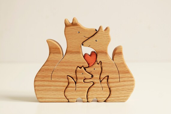 Wooden foxes Animal family Nursery baby decor Family keepsake gifts Wooden toys Family puzzle Ani... | Etsy (US)