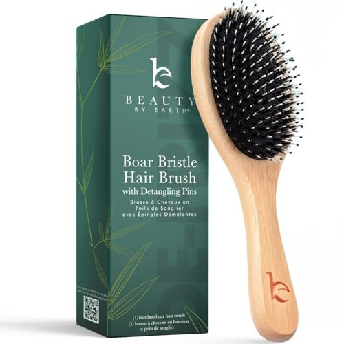 Boar Bristle Hair Brush - Smoothes & Detangles All Hair Types, Hairbrush for Women, Men & Kids, Brush for Thick Hair, Distributes Oils for Natural Shine & Stimulates Scalp | Amazon (US)