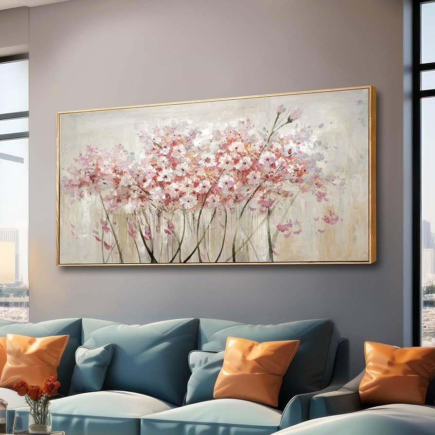 Pink Large Framed Canvas Wall Art Botanical Photo Canvas 29"x58" Artwork for Living Room Kitchen ... | Amazon (US)