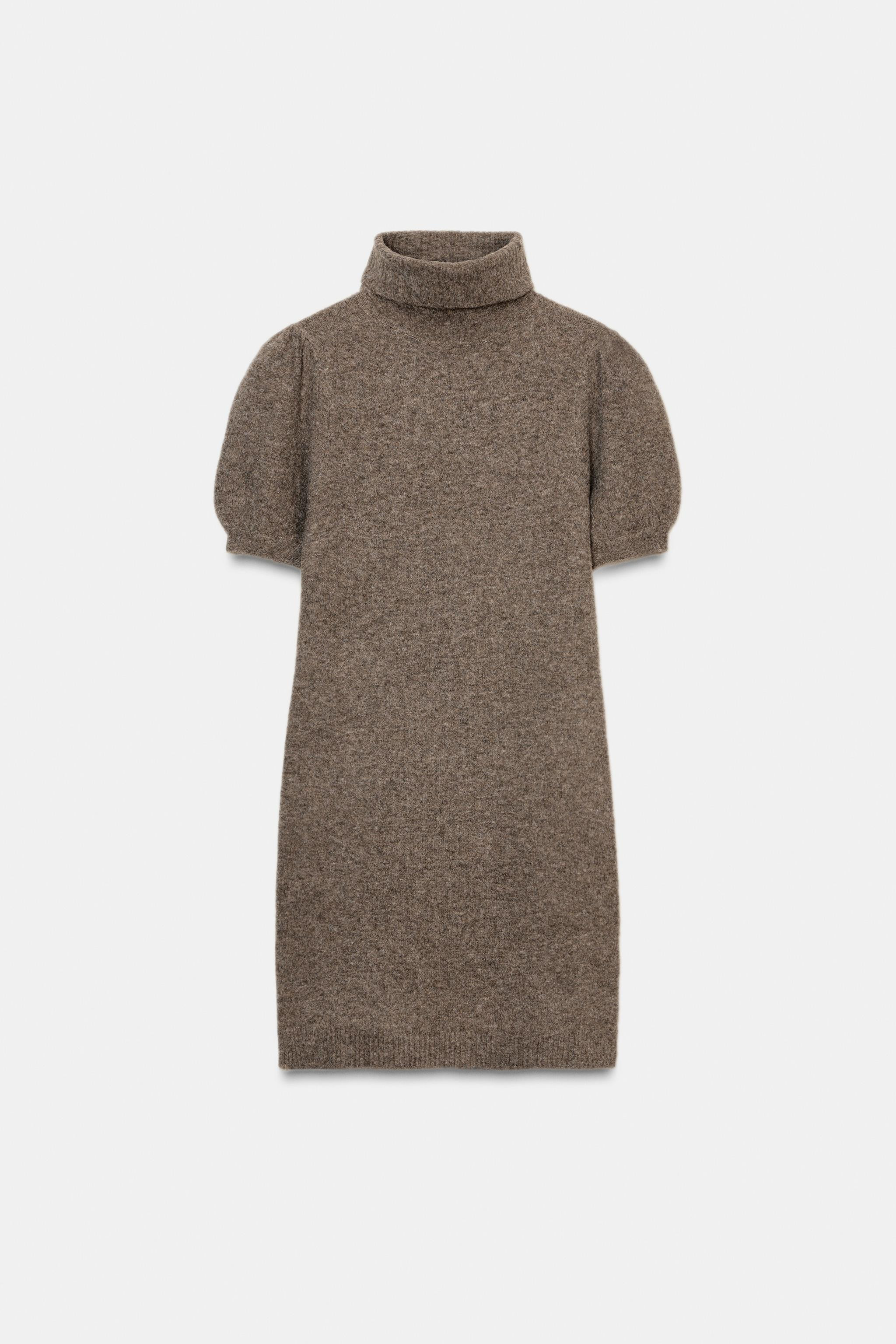 High neck dress with puff short sleeves. | Zara US