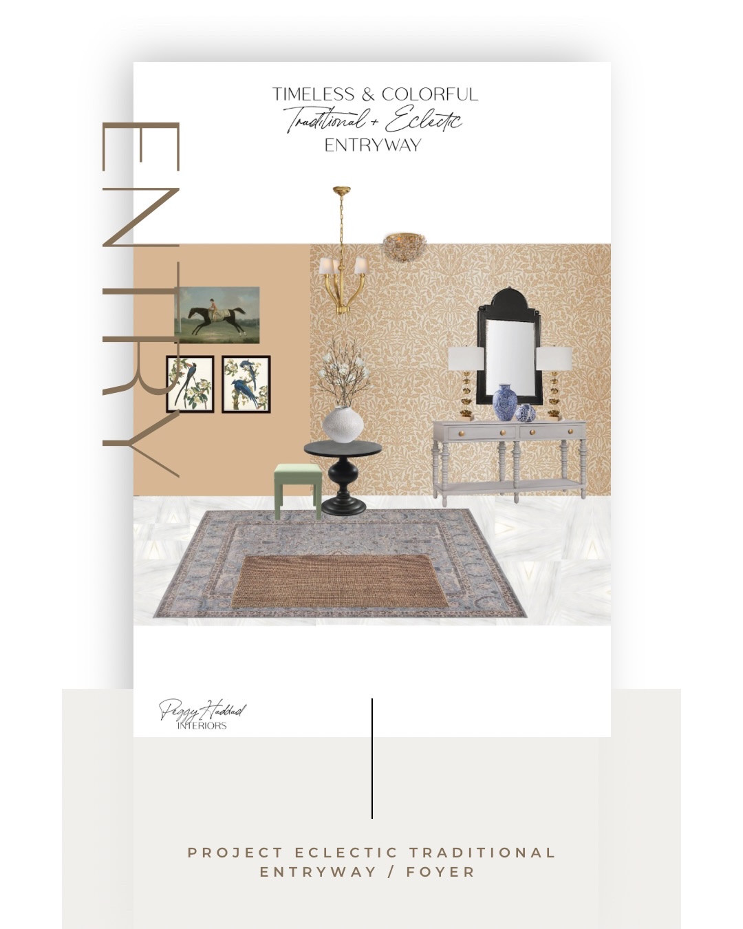 This is your reminder that traditional does not have to mean boring.

For this equestrian-inspired traditional home, we wanted the entry to set the tone from the moment you walk in: colorful, layered, collected, and full of personality.

The dramatic curved staircase stayed. The beautiful railing stayed. The family heirlooms stayed.

We simply gave everything a better conversation to be part of—with bold wallpaper, fresh paint, a herringbone stair runner, and a palette of peach, blue, green, and classic brass accents.

To shop the look —> head to the blog or comment SHOP
https://liketk.it/6i9hp

Design // @peggyhaddadinteriors 

#InteriorDesignProcess #DesignBoards #peggyhaddadinteriors #projecteclectictraditional projectequestriantraditional entrywayinspo denverinteriordesigne