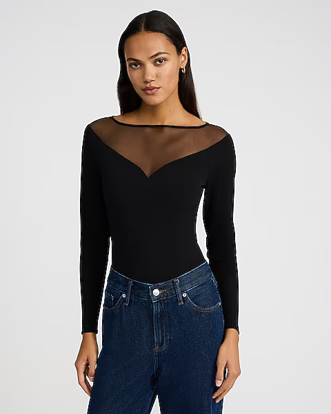 Mixed Media Boat Neck Bodysuit | Express