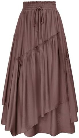 Women Renaissance Layered Long Skirt Elastic High Waist Tiered Skirt with Pockets | Amazon (US)