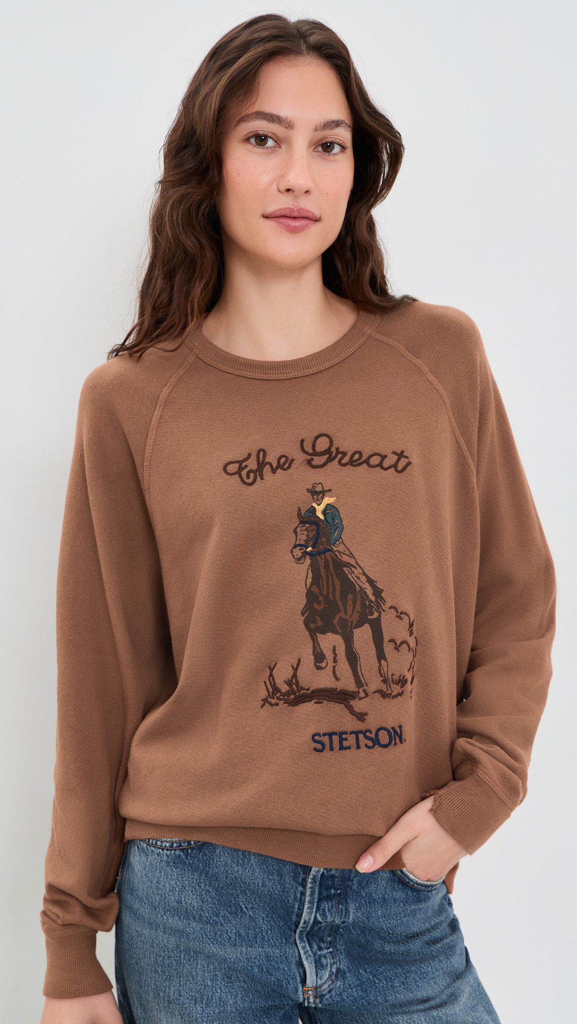 THE GREAT. The College Sweatshirt with Stetson Graphic Tobacco 2 | Shopbop