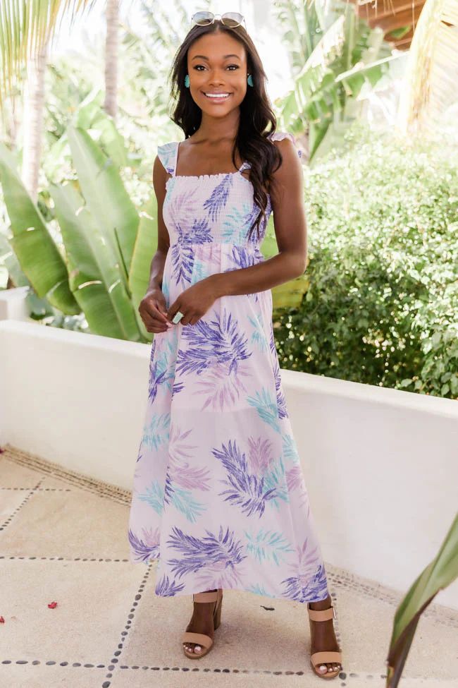 Follow The Tune Leaf Print Pink Multi Maxi | The Pink Lily Boutique