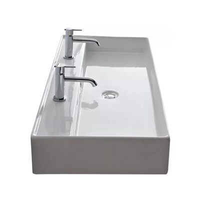 Nameeks Teorema White Ceramic Wall-mount Square Trough Modern Bathroom Sink with Overflow Drain (... | Lowe's