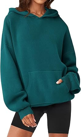 MEROKEETY Women's 2024 Fall Oversized Hoodie Long Sleeve Pullover Sweater Ribbed Knit Sweatshirt ... | Amazon (US)