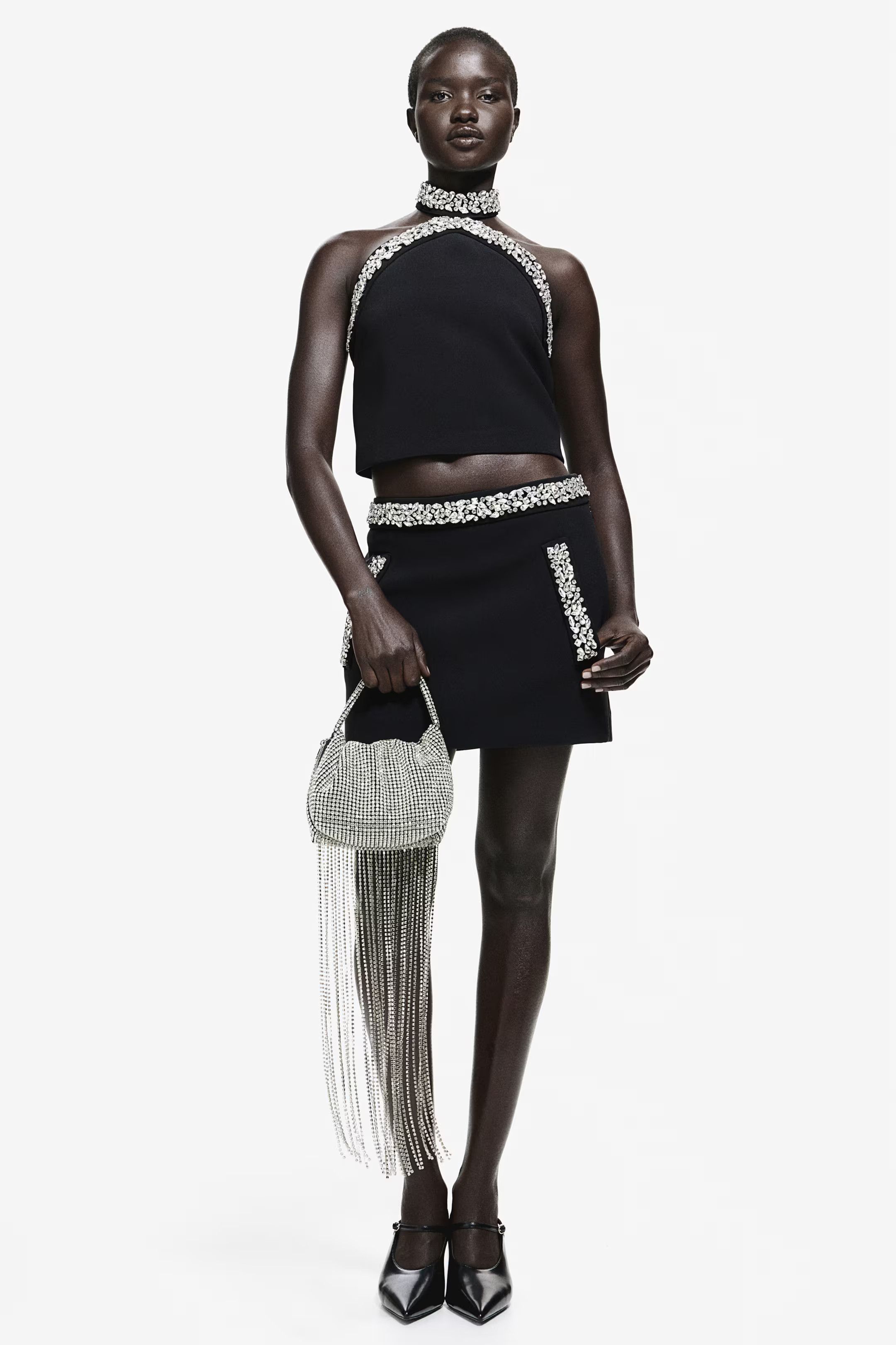 Rhinestone-Embellished Halterneck Top - Black - Ladies | H&M US | H&M (US + CA)