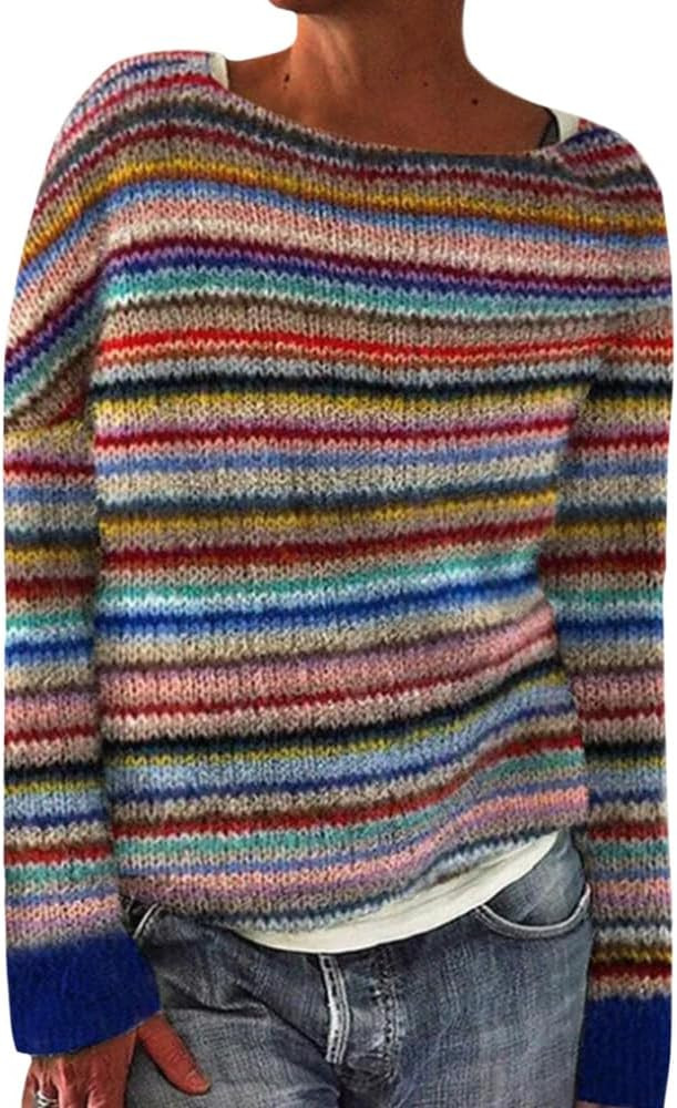 Faie Isle Sweaters for Women Trendy Casual Fall Long Sleeve Vintage Plus Size Crew Neck Knitted P... | Amazon (US)