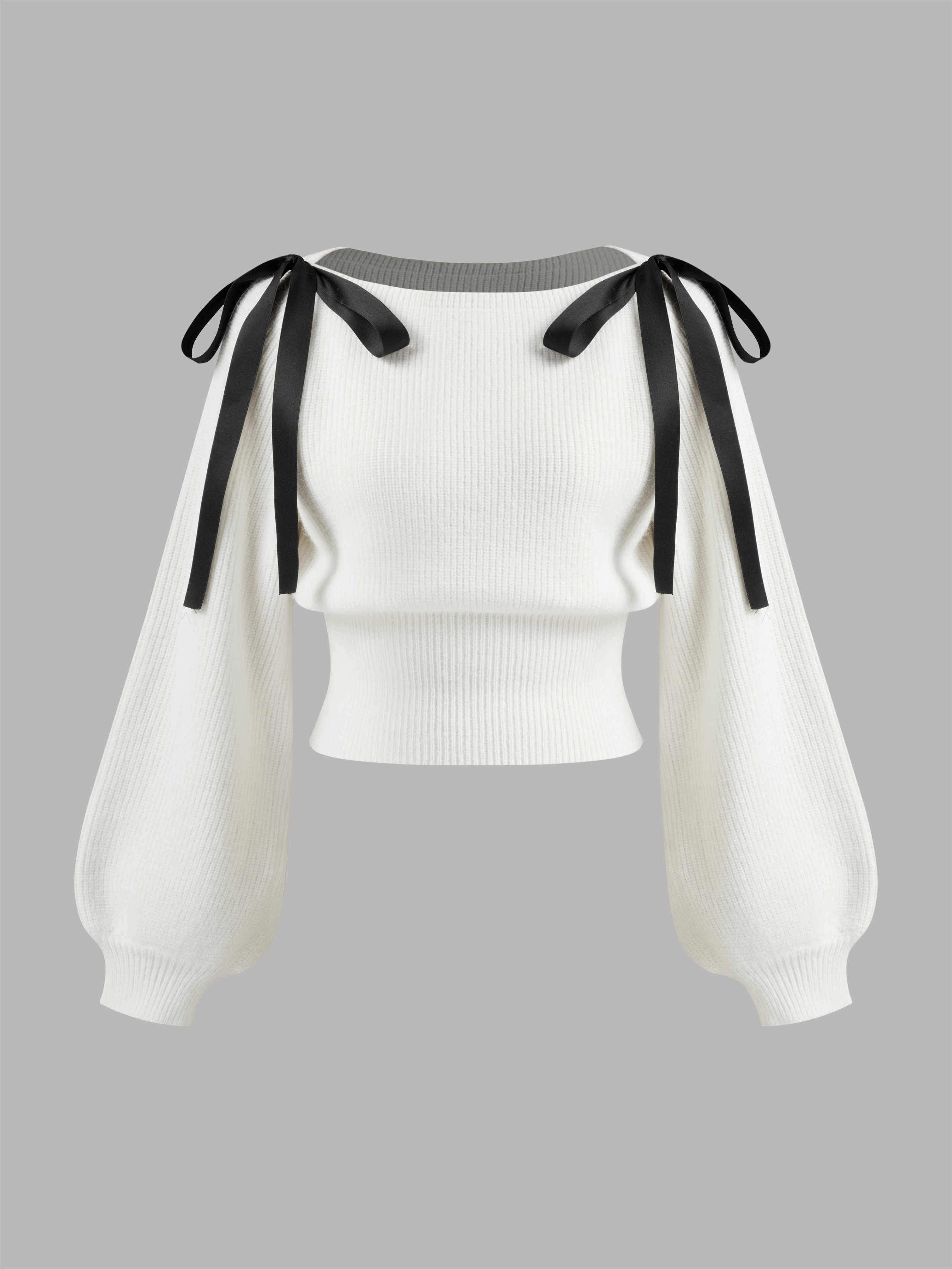 Knit Fabric Knit Boat Neck Bowknot Crop Oversized Sweater For Daily Casual | Cider
