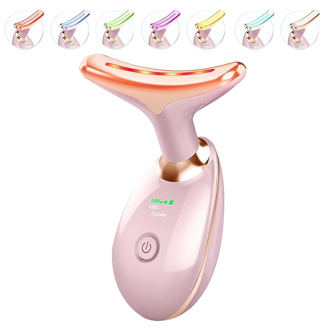 Light Based Face-Neck-Massager - 7 Color Portable Facial Massager for Skin Care, Glossy Pink | Amazon (US)